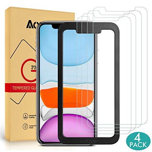 Product Cover Aodoor Screen Protector for iPhone 11/iPhone XR 6.1 inch 4 Pack Tempered Glass Film Compatible with iPhone 11 Anti-Scratch, Advanced HD Clarity, Easy Installation Alignment Frame