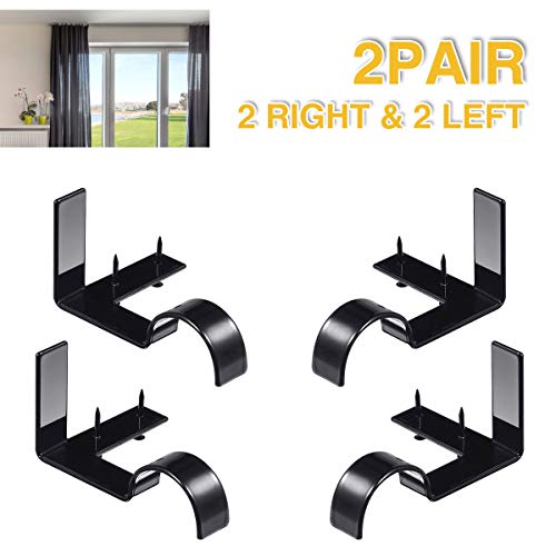 Product Cover Single Curtain Rod Brackets - Black, 2 pair 4 PCS Curtain Rod Holder Set, Decoration for supporting Single Rod Curtain in Bedroom & Home, tap in Window Frame (Include Fixed Screw free from Drilling)