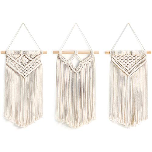 Product Cover Mkono Small Macrame Wall Hanging, 3 Pack Art Woven Wall Decor Boho Chic Home Decoration for Apartment Bedroom Living Room Gallery, 8