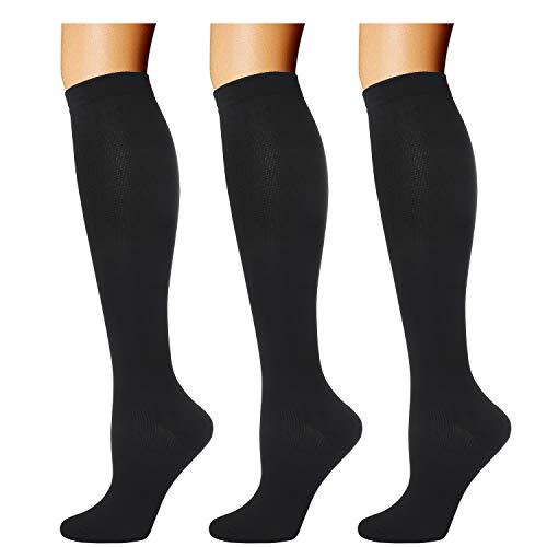 Product Cover 3 Pairs Compression Socks for Women Men 20-30mmhg Knee High Stocking for Running