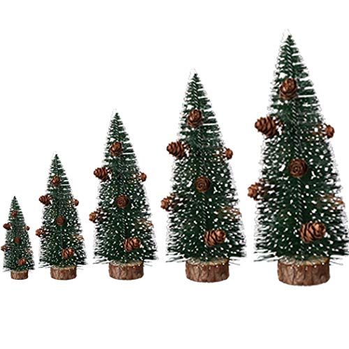 Product Cover FunPa 5PCS Mini Christmas Tree Artificial Frosted Sisal Trees Decor Tabletop Trees Ornament Small Pine Tree Decor for Christmas Holiday Party DIY Room Decor Home Table Top Decoration