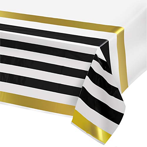 Product Cover Plastic Tablecloths for Rectangle Tables,- 2 Pack - Party Table Cloths Disposable, Black and Gold Rectangular Table Covers, for Parties Thanksgiving Christmas, Bridel - Babey Shower