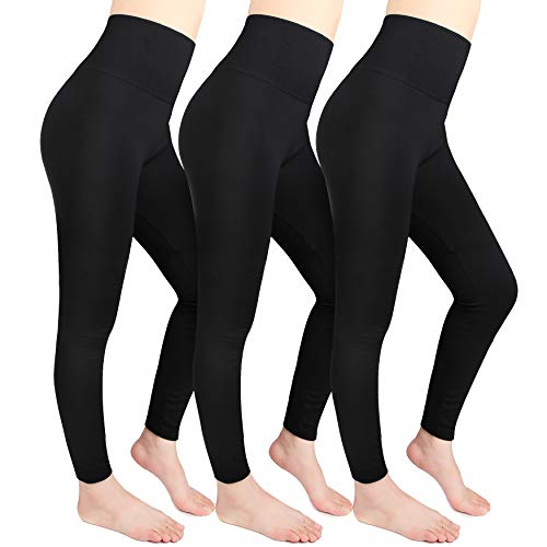 Product Cover Moon Wood Fleece Lined Leggings Women High Waist Elastic Slimming Seamless Warm Winter Leggings Black 3 Pack