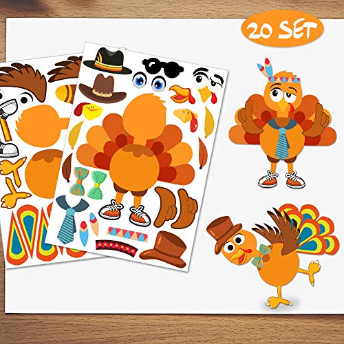 Product Cover Make-A-Turkey Stickers Thanksgiving Party Games/Favors/Supplies For Kids Crafts - 20 Set