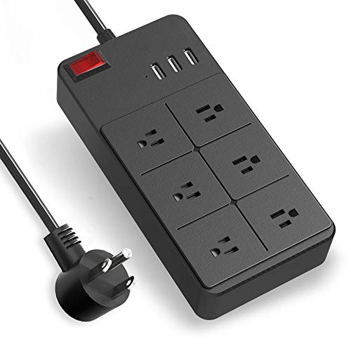 Product Cover Power Strip with USB, Flat Plug Duvik Surge Protector with 5Ft Long Extension Cord, 6 Outlet & 3 USB Ports Desktop Charging Station, UL Listed Heavy Duty Compact for Home / Dorm Room / Office, Black