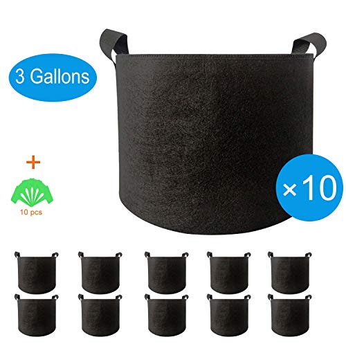 Product Cover Adorma 10 Packs 3 Gallon Grow Bags, Heavy Duty 300G Thickened Nonwoven Fabric Plant Pots with Handle