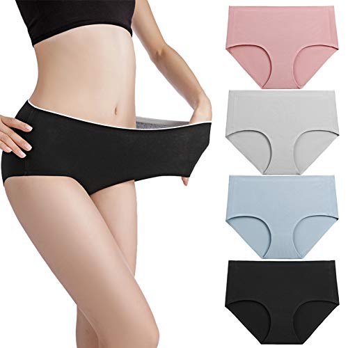 Product Cover KerSK Women's Cotton Underwear Hipster Briefs Ladies Soft Mid Rise Panties Multipack (4 Pack - Black/Grey/Blue/Pink, XL)