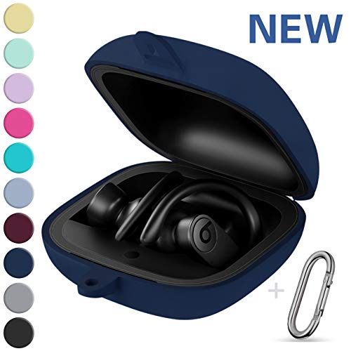 Product Cover GEAK Portable Powerbeats Pro Case, 360° Protection Shockproof Soft Silicone Cover with Keychain Compatible for Beats Powerbeats Pro 2019, Navy Blue