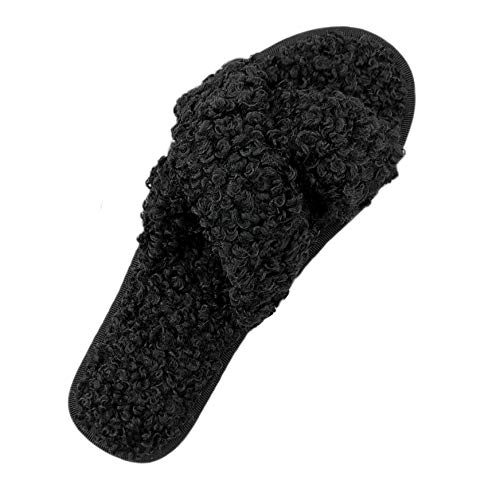 Product Cover Women's Cross Band Soft Plush Fleece House Slippers, Cute Wool Like Bedroom Slippers with Cozy Memory Foam Insole & Non-Slip Sole