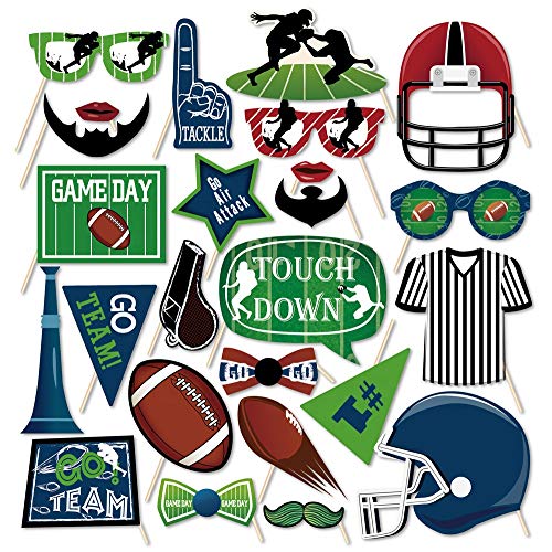 Product Cover Kristin Paradise 25Pcs American Football Photo Booth Props with Stick, Sport Theme Selfie Props, Game Day Birthday Party Supplies, Photography Backdrop Decorations