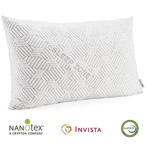 Product Cover SLEEP ZONE Bed Pillow Temperature Regulation Shredded Memory Foam Hypoallergenic Adjustable Loft 20x30 Washable Cover from Bamboo Derived Rayon CertiPUR-US Certified with YKK Zipper, Queen