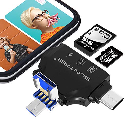 Product Cover SUNTRSI SD/Micro SD Card Reader for iPhone/ipad/Android/Mac/Computer/Camera,Portable Memory Card Reader 4 in 1 Micro SD Card Adapter&Trail Camera Viewer Compatible with TF and SD Card