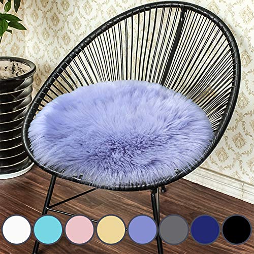 Product Cover Junovo Premium Soft Round Faux Fur Sheepskin Seat Cushion Chair Cover Plush Area Rugs for Bedroom, 18 x 18inch, Light Purple
