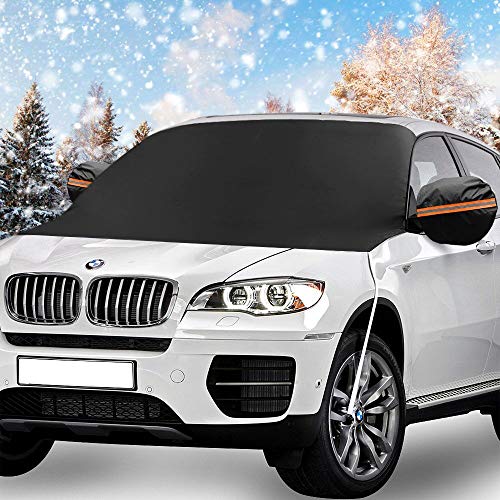 Product Cover Windshield Snow Cover, KKTICK Car Windshield Covers for Ice Snow Frost Full Protection, Windscreen Winter Cover with Side Mirror Covers and Hooks, Fit for Cars Trucks Vans and SUVs (85 x 50 inch)