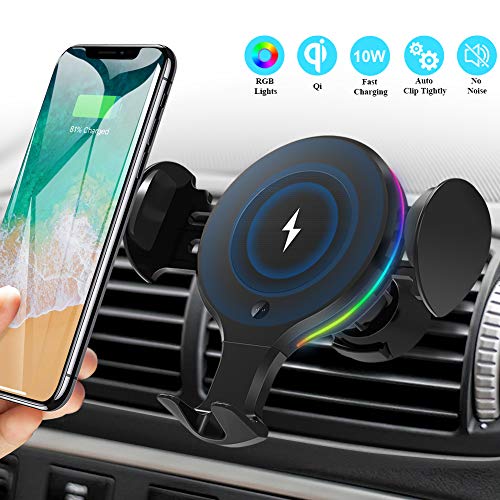 Product Cover Wireless Car Charger Mount, KNGUVTH Auto Clamping Car Wireless Charger 10W 7.5W Qi Fast Charging Car Phone Holder Air Vent Compatible with iPhone 11 Pro Max Xs X XR 8+, Samsung S10 S10+ S9 S9+ S8 S8+ 