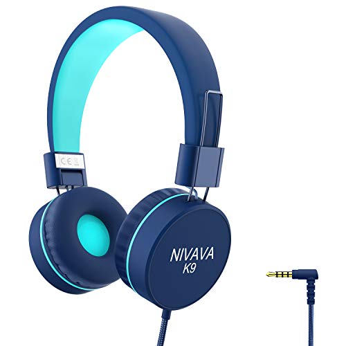 Product Cover Nivava K9 Kids Headphones for Children Boys Girls Teens Wired 85dB Volume Limited Foldable Lightweight Stereo On Ear Headset for iPad Cellphones Computer MP3/4 Kindle Airplane School(Blue Mint Green)