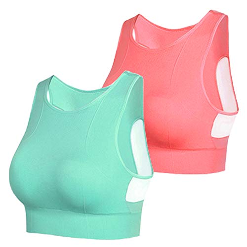 Product Cover IMAGL 1/2 Pack Sports Bras for Women Full Coverage Sports Bra Low Impact Workout Bras - Yoga Pilates Gym (L Pink+Green)