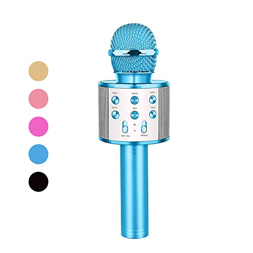 Product Cover Henkelion Wireless Bluetooth Karaoke Microphone for Kids, Kids Karaoke Machine Portable Handheld Mic Speaker Toy Home Party Birthday Graduation for iPhone Android iPad All Smartphone - Blue