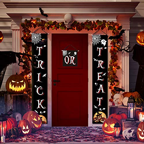 Product Cover Halloween Decorations Outdoor | Trick or Treat & It's October Witches Halloween Signs for Front Door or Indoor Home Decor | Halloween Welcome Signs| Porch Decorations