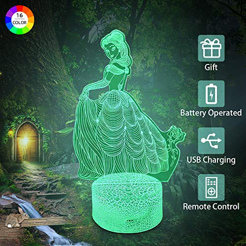 Product Cover Flow.month Princess Night Light Girls Birthday Xmas Gift Idea, 16 Colors Dimmable Nightlight Remote Control LED Light Kids Room Decor Lighting 3D Optical Illusion Night Lighting Lamp for Children