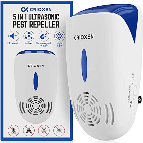 Product Cover Crioxen Ultrasonic Pest Repeller Plug in - Electronic Portable Pet Safe - 5 in 1 Electromagnetic Waves Ultrasound Control - Repellent for Mice Rats Mosquitos Spiders Rodents Insects - Indoor