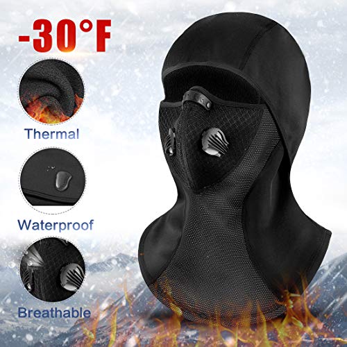 Product Cover RIGWARL Thermal Balaclava Face Mask for Motorcycle Balaclava Ski Mask-Waterproof Windproof for Men, Women, Kids (Black-with Activate Carbon Liner, Large(Head Circumference:58-65cm)(Adult))