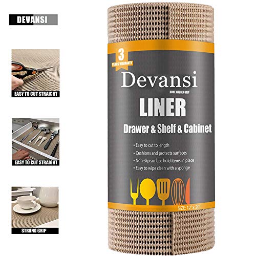 Product Cover Devansi Shelf Liner Drawer Liner Cabinet Liner 12Inch-20FT for Kitchen Non-Adhesive Non-Slip No Odor Multiple Function for Home Kitchen