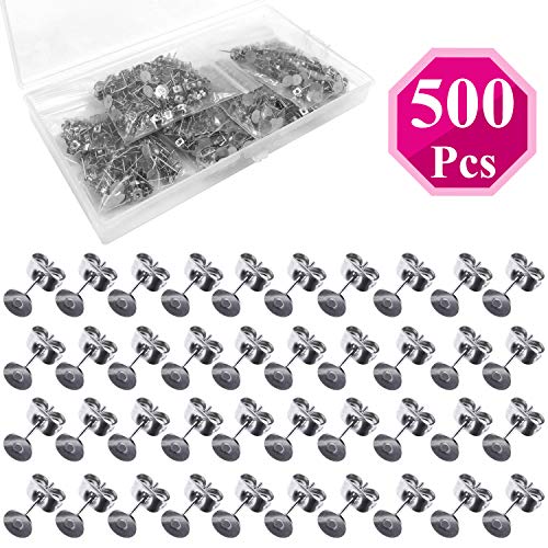 Product Cover 1000Pcs / 250 Pairs 6mm Stainless Steel Earrings Posts Flat Pad and Back Set with Storage Box, 500 Pieces Blank Earring Pin Studs + 500 Pieces Butterfly Earring Backs for Earring DIY Making Findings