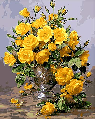 Product Cover Jack West Color Paint Acrylic Painting DIY Oil Painting Paint by Numbers Kit for Adults Kids and Beginners Crafts Projects for Home Decoration 1620inch(Yellow Rose)