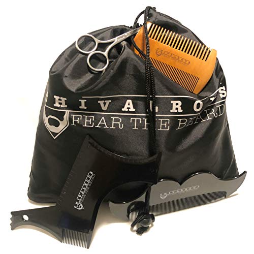 Product Cover CHIVALROUS 6-PACK Beard Bib/Apron Catcher KIT for men shaving and trimming, includes: Shaping Tool, Combs, Scissor, Bag, Bib - attach cape to mirror to shave/trim hair, Perfect Gift for Fathers Day