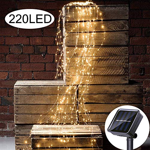 Product Cover Solar String Lights Outdoor 11 Strands 220 LEDs Branch Copper Christmas Tree Lights Twinkle Starry Fairy Lights Waterproof for Garden Wedding Party Decoration (Warm White)