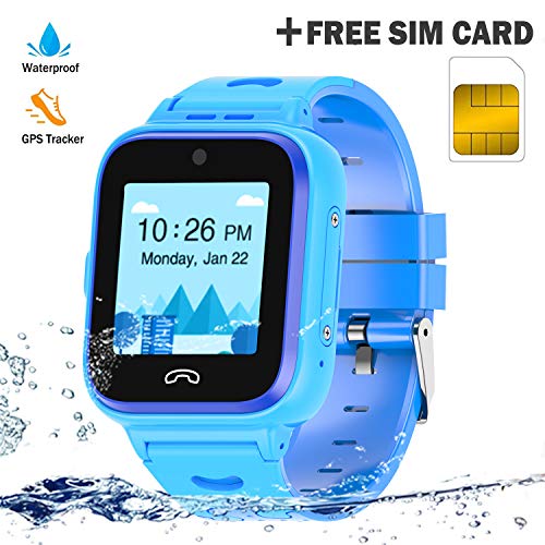 Product Cover Kids Smartwatch Phone 4G with Sim Card, Anti-Lost WiFi LBS GPS Tracker Game Watch Waterproof for Children with Pedometer/Remote monitoring/FaceTalk/2-way Call/SOS, Girls and Boys Toys Age 4-12 (Blue)