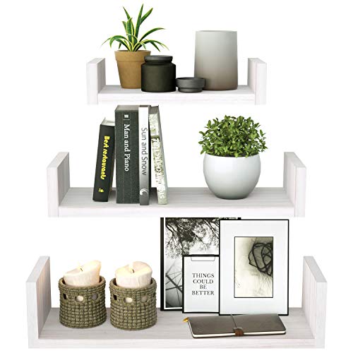 Product Cover SRIWATANA Floating Shelves Wall Mounted, Solid Wood Wall Shelves, White Washed Finish