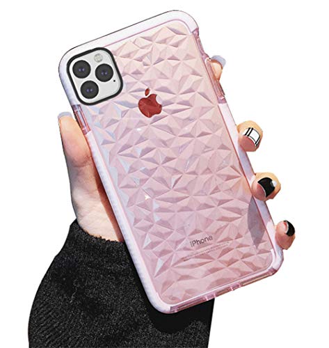 Product Cover KUMTZO Compatible iPhone 11 Pro Max Case, Crystal Clear Slim Diamond Pattern Soft TPU Anti-Scratch Shockproof Protective Cover for Women Girls Men Boys with iPhone 11 Pro Max 6.5 inch - Pink