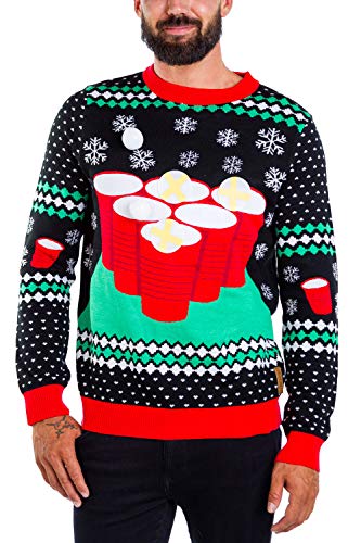 Product Cover Men's Beer Pong Game Sweater - Interactive Game Ugly Christmas Sweater Includes Balls