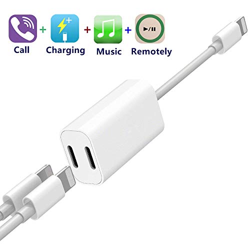 Product Cover EXECCZO Dual Jack Aux Audio Splitter Adapter Compatible with iPhone Xs Max X 7 8 Plus, 2 in 1 Audio and Charger Adapter for Music/Calling/Charging Cable Connector Replacement for iPhone Full Models