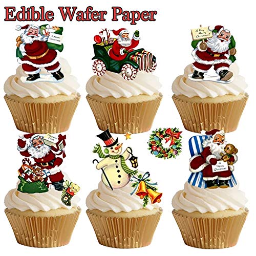 Product Cover 48 Stand Up Classic Father Christmas Santa Themed Pre-cut Edible Wafer Paper Cake Toppers Decorations
