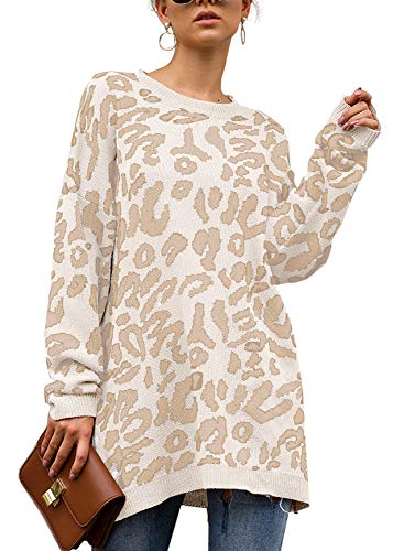 Product Cover Yidarton Women's Casual Leopard Print Crew Neck Long Sleeve Camouflage Knitted Tops Oversized Pullover Sweaters