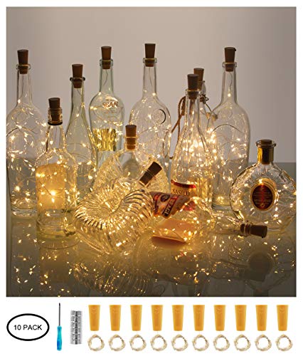Product Cover XIHADA Wine Bottle Lights with Cork, 20 LED Battery Operated Fairy String Lights Mini Copper Wire Bottle Lights for DIY, Party，Decor，Christmas,Thanksgiving Day,Wedding (10 Packs, Warmwhite)