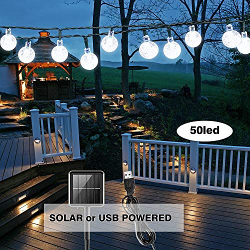 Product Cover Solar String Lights Christmas Globe 8 MODES Crystal Balls Waterproof Fairy String Lights Solar &USB Powered String Light Outdoor for Garden Yard Home Party Wedding Decoration