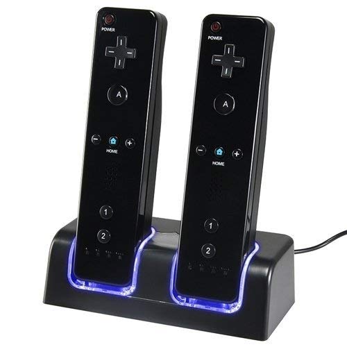 Product Cover Wii Charging Station, Dual Charger Dock with Two Rechargeable 2800mAH Batteries for Wii Remote Controller (Black)