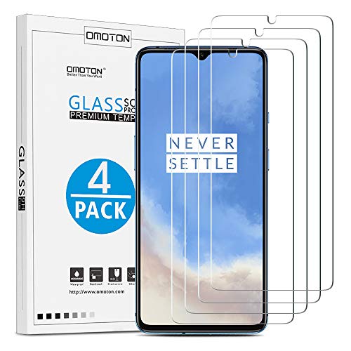 Product Cover [4 Pack] OnePlus 7T Screen Protector - OMOTON Tempered Glass Screen Protector for OnePlus 7T, 6.55 Inch [High Definition] [Case Friendly] [Bubble Free], Not Full Coverage