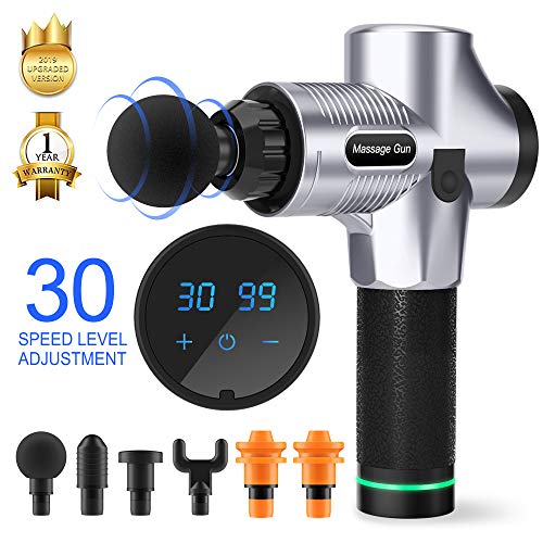 Product Cover Massage Gun Deep Tissue Percussion Muscle Massager for Pain Relief, Handheld Electric Body Massager Sports Drill Portable Super Quiet Brushless Motor (Silver)