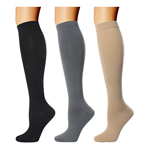 Product Cover 3 Pairs Compression Socks for Women Men 20-30mmhg Graduated Knee High Compression Stocking for Running Nurses Travel