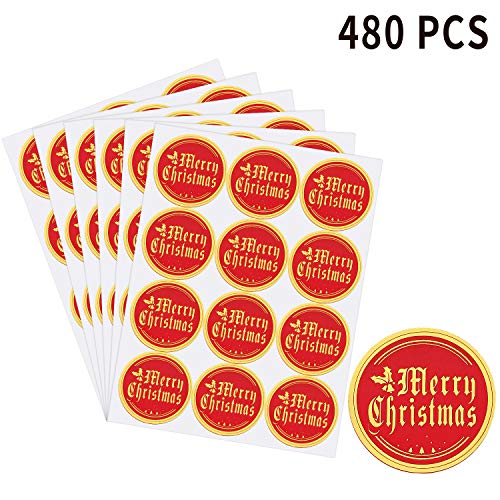 Product Cover Merry Christmas Stickers Gold Foil Christmas Envelope Stickers Round Christmas Label Decals for Cards Gifts(240 PCS)