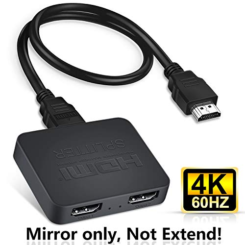 Product Cover HDMI Splitter 1 in 2 Out 4K@60Hz, avedio links 1X2 HDMI2.0b Splitter, Powered HDMI Dual Splitter, Support 3840x2160@60Hz, HDCP2.2, RGB 4:4:4, Auto Scaling, 3D, Full HD 1080P- Cable Included