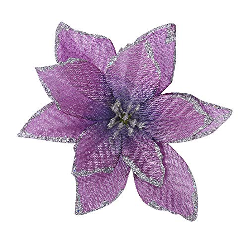 Product Cover Xmas Decor Pack of 12 Glitter Poinsettia Christmas Tree Ornaments (Purple)