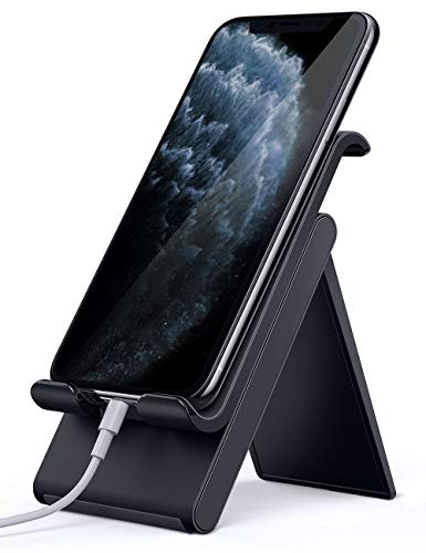 Product Cover Lamicall Adjustable Cell Phone Stand - Foldable Portable Holder Cradle for Desk, Desktop Charging Dock Compatible with iPhone 11 Pro XS Max XR X 8 7 6S Plus Samsung Galaxy S10 S9 S8 Smartphones Black