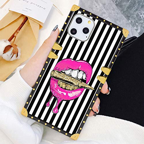 Product Cover Square Case Compatible iPhone 11 Pro Max 2019 6.5 Inch Pink Lips in Bullet Luxury Elegant Soft TPU Full Body Shockproof Protective Case Metal Decoration Corner Back Cover iPhone 11 Pro Max Case