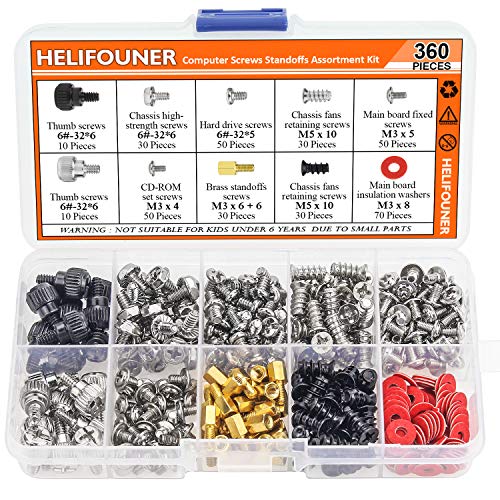 Product Cover HELIFOUNER 360 Pieces Computer Standoffs Screws Assortment Kit for Hard Drive Computer Case Motherboard Fan Power Graphics